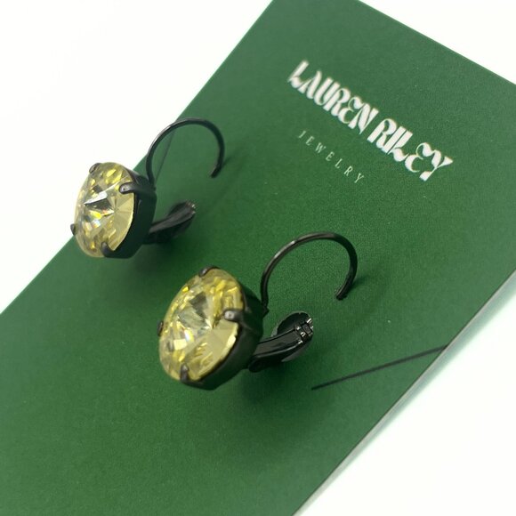 Handcrafted Yellow Swarovski Crystal Drop Earrings - Hematite Plated Nickel-Free - Picture 3 of 4